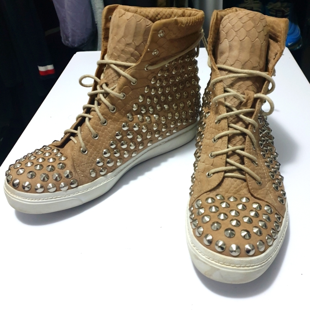 Jeffrey Campbell AUS10 tan leather hitop sneakers - Picture 3 of 11
